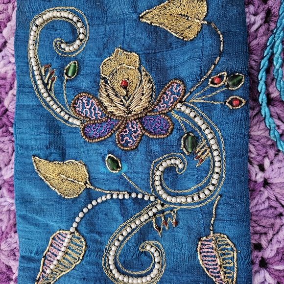 Embroidered Blue Mini Bag - Picture 1 of 13